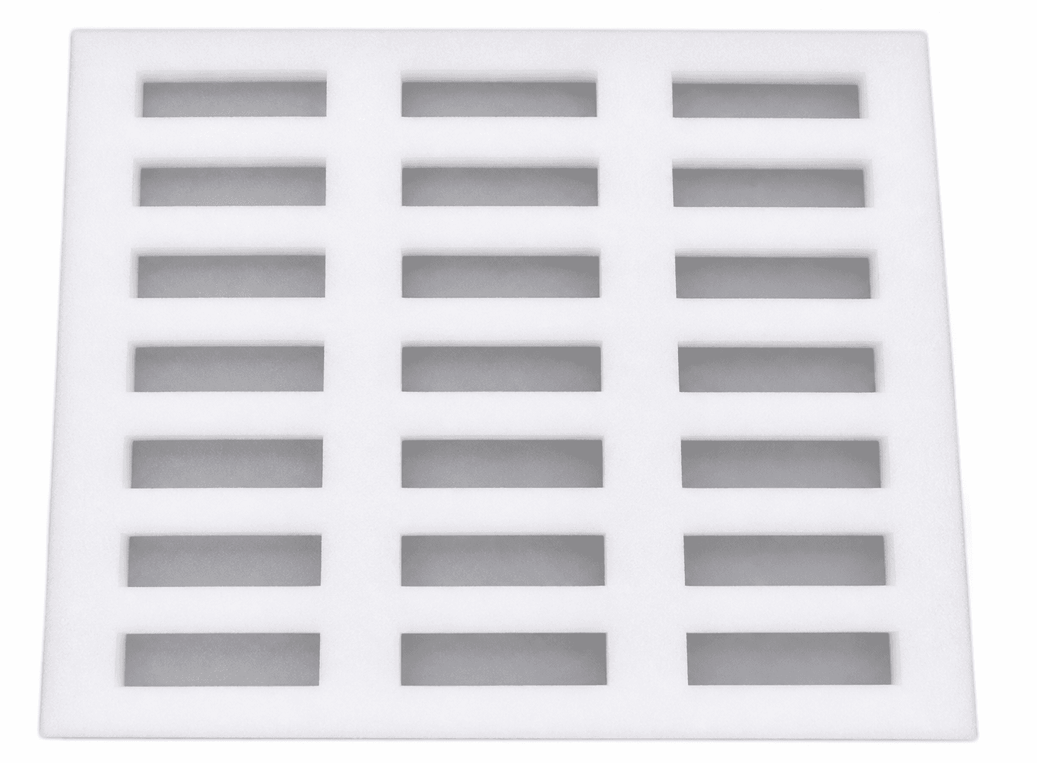 White EPE protective tray with rectangular recesses